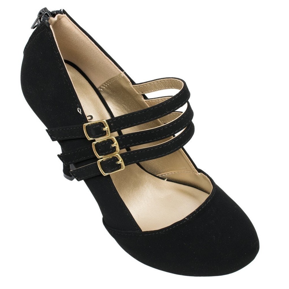 Nubuck Buckle Pumps-Black